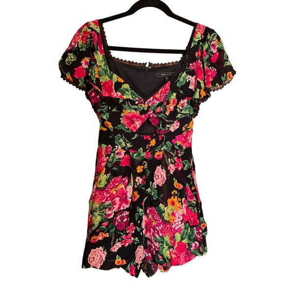 Revolve BCBGMAXAZRIA Twist Front Romper Floral Silk SZ XXS - Picture 2 of 10